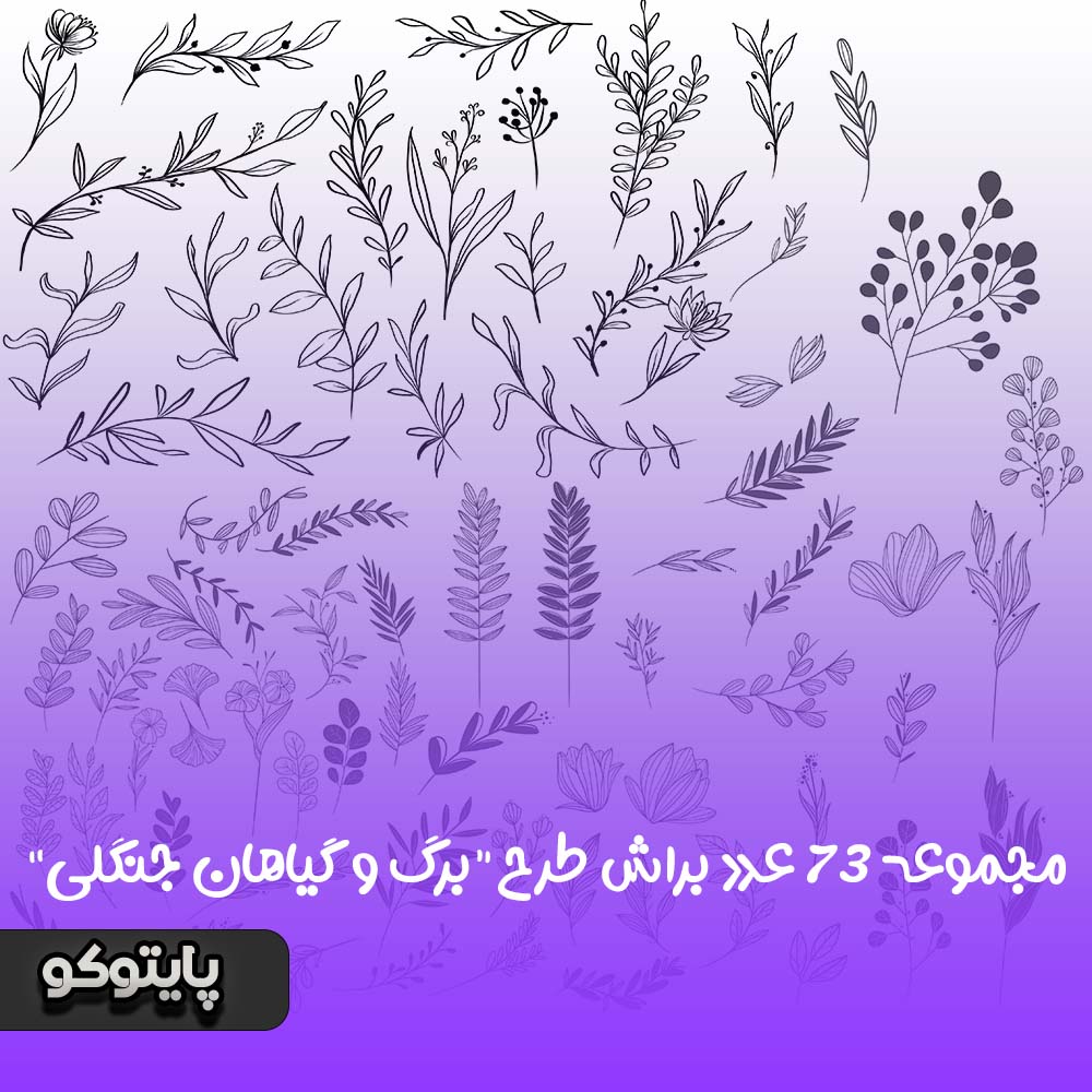 مجموعه 73 عددی براش فوتوشاپ طرح برگ و گیاهان جنگلی